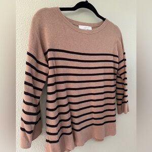 LOFT Tan and Black Striped Sweater with Split Back